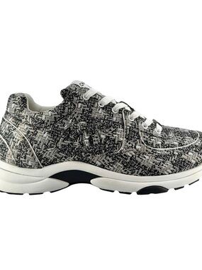 CHANEL Black and White Patterned Lace-Up Sneakers